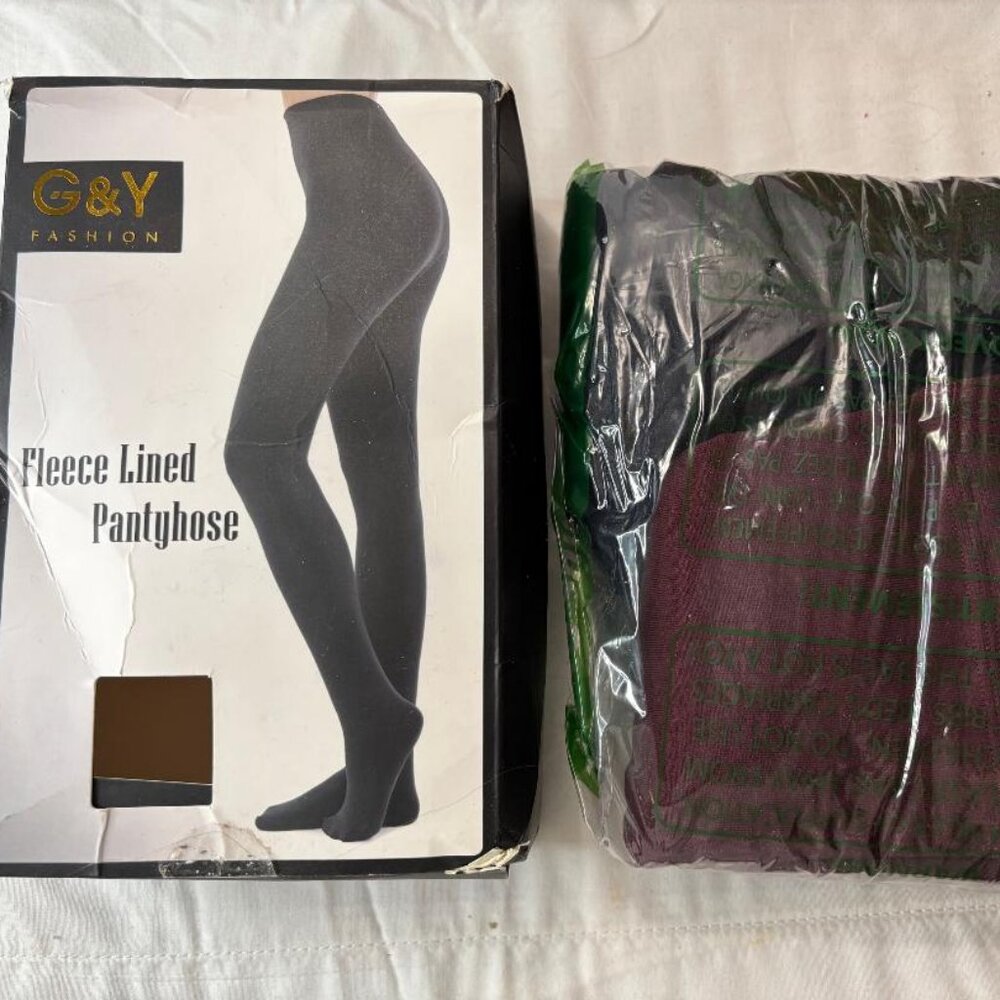 G & Y Fleece Lined Pantyhose Tights Burgundy Red Sz L/XL New in Box 2 pairs